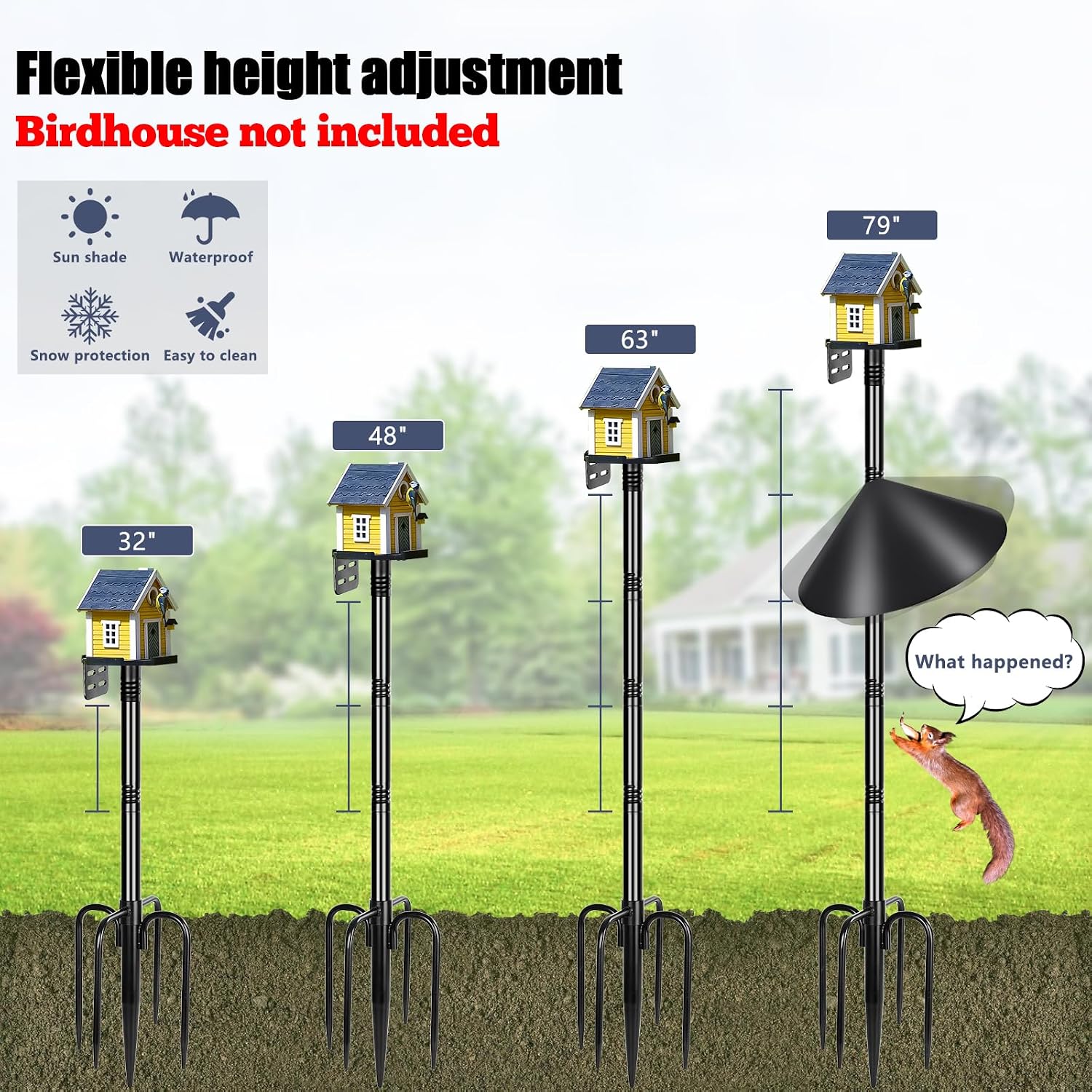 Gtongoko Smart Bird Feeder Pole Squirrel Proof 1-Inch Dia 79 Inch Bluebird House Pole for Outdoors Squirrel Baffles for Feeders Weather Station Heavy Duty Metal Mounting Kit Black