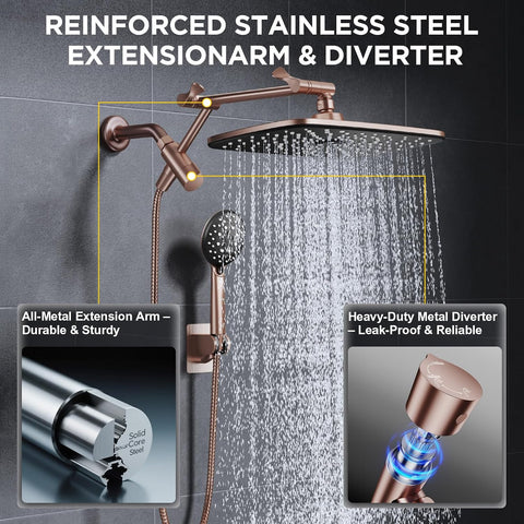 Veken Rose Gold 11.8" High Pressure Shower Head with Handheld, Easy Install