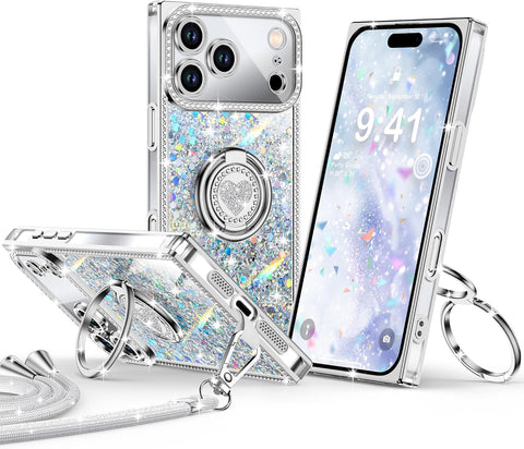 XYZ for iPhone 17 Pro Case, Glitter Bling Phone Cover with Stand
