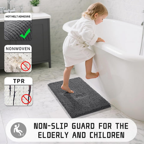 Yimobra Long Bathroom Rugs 44"x24", Extra Soft Non Slip Bath Mat for Tub, Super Absorbent Quick Dry Shaggy Rug Floor Carpet, Machine Washable,Dark Gray