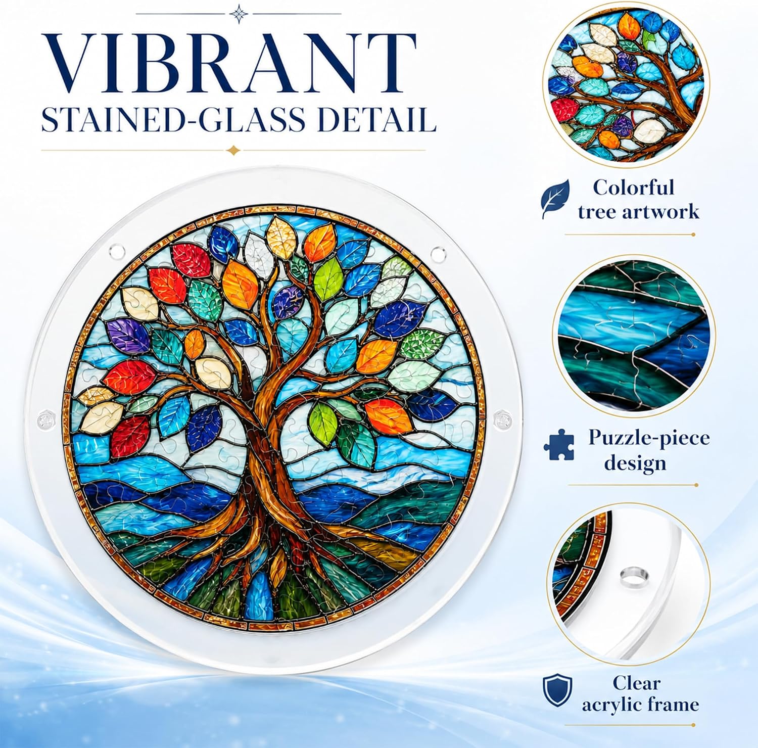 8.9 Inches Tree of Life Puzzle Suncatcher, DIY Acrylic Stained Glass Style Window Hanging Decor