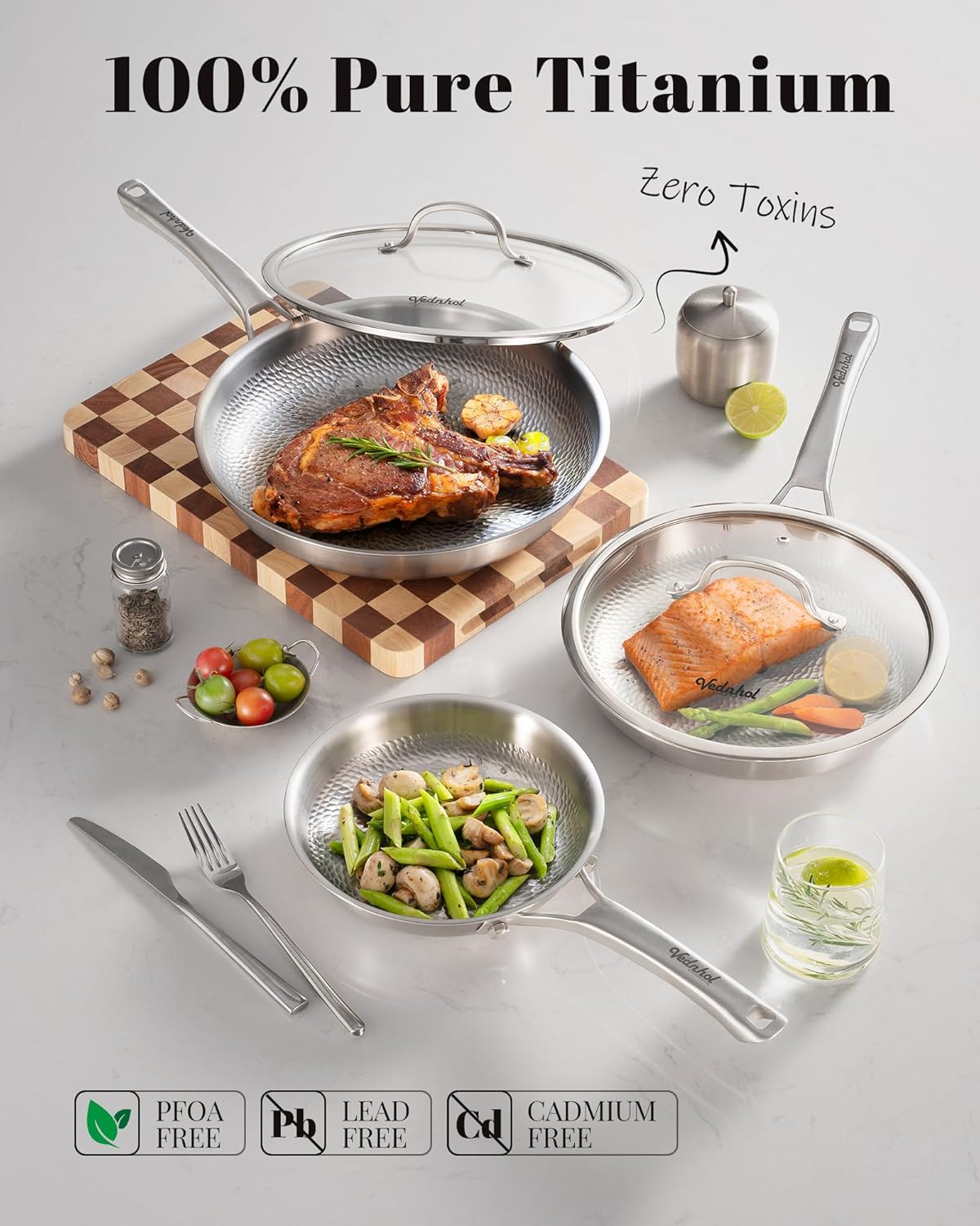 Titanium Pans for Cooking, 12 Inch Non-Toxic Frying Pan with Lid