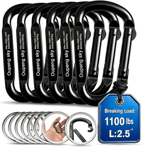 Carabiner Clip - Heavy Duty Carabiners,Carabeaner D Ring Shape,Small 2.5" 800lbs,Large 3" 13KN (2922 lbs),Key Chain Clip Hook for Camping, Hiking,Backpacking or Other Outdoor Activities.