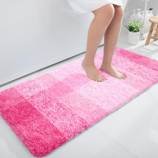 OLANLY Bathroom Rug Mat 47x24, Extra Soft and Absorbent Microfiber Bath Rugs, Non-Slip Plush Shaggy Bath Carpet Runner, Machine Wash Dry, Bath Mats for Bathroom Floor, Tub and Shower, Pink