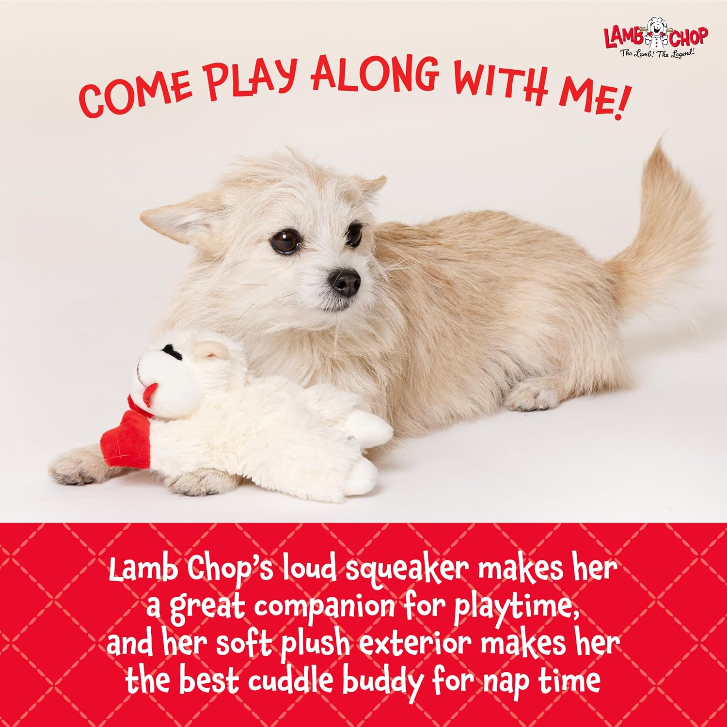 Multipet Lamb Chop Dog Plush Toy - Squeaky Toy for All Dogs - Extra Soft Plush - Stuffed Animal Dog Toy for Cuddling & Playing - Cute Pet Toy (6", Cream)