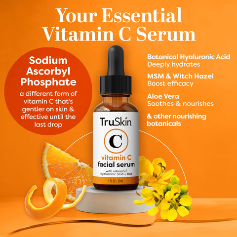 TruSkin Vitamin C Serum – Anti Aging Facial Serum with Vitamin C, Hyaluronic Acid, Vitamin E – Brightening Serum – Even Skin Tone, Improve Appearance of Dark Spots, Fine Lines & Wrinkles, 1 Fl Oz