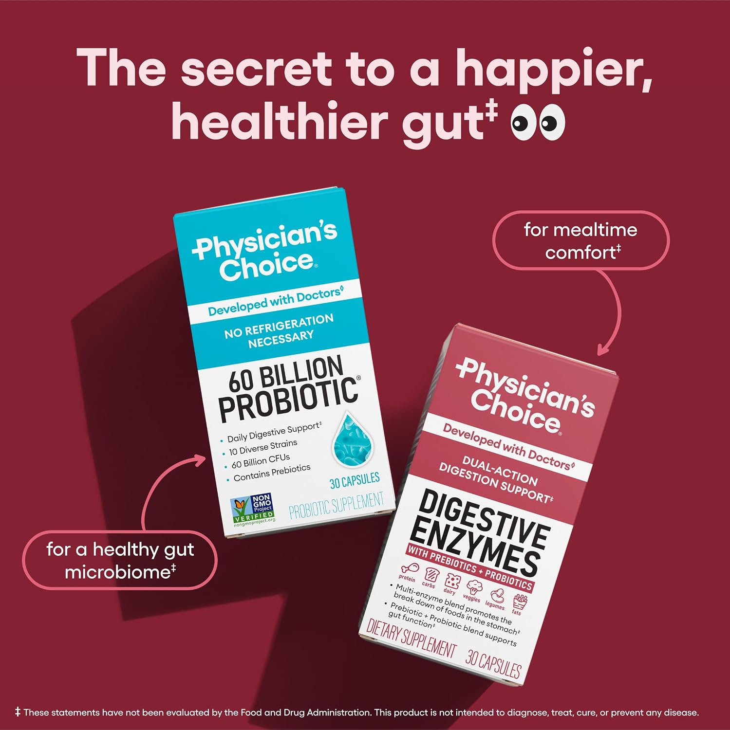 Physician's CHOICE Digestive Enzymes for Bloating & Digestion - Fast-Acting 16 Enzyme Formula with Organic Prebiotics & Probiotics for Gut & Digestive Health - Meal Time Discomfort Relief - 60 CT