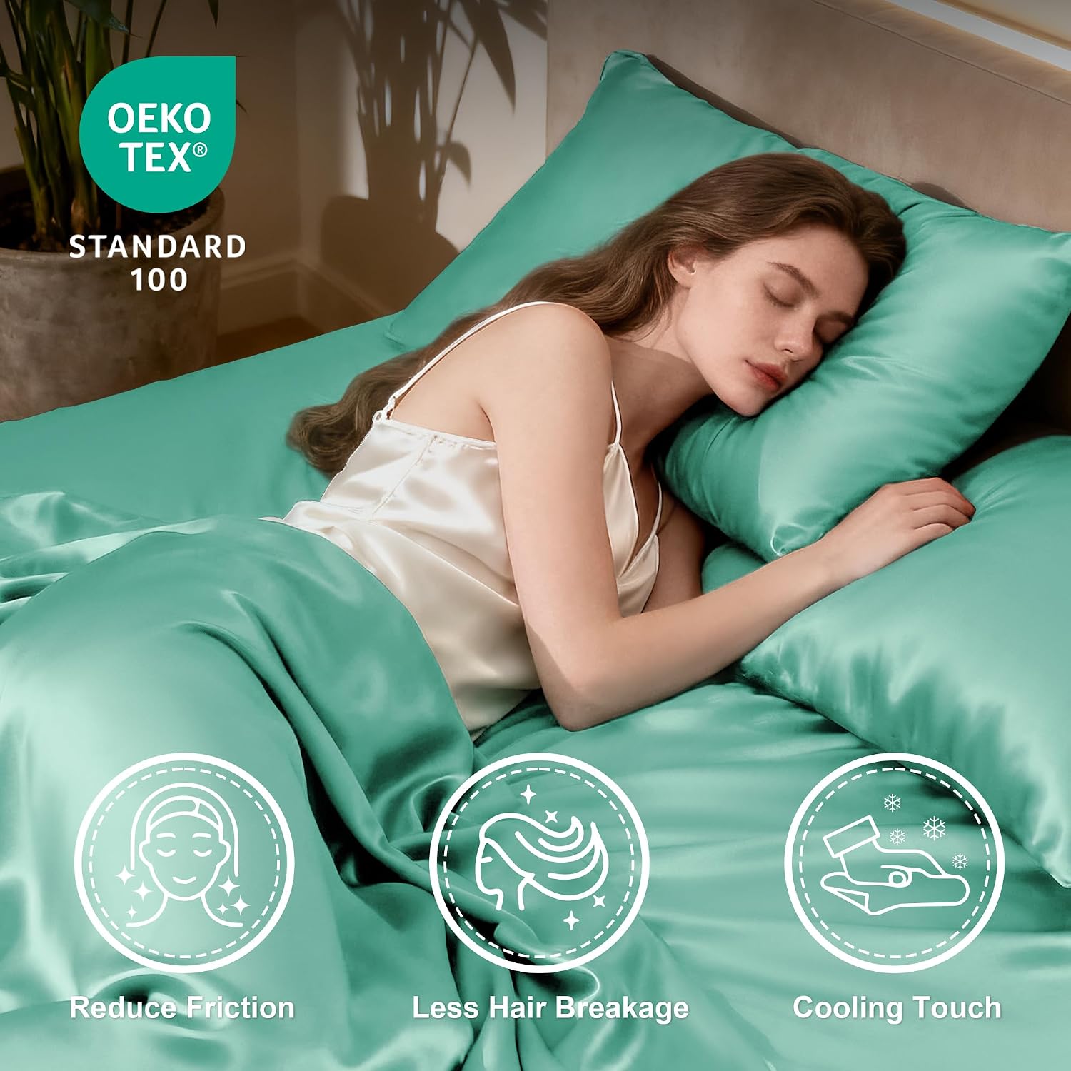Love's cabin Satin Twin Sheets Set, 3 Piece Aqua Silky Bed Set
