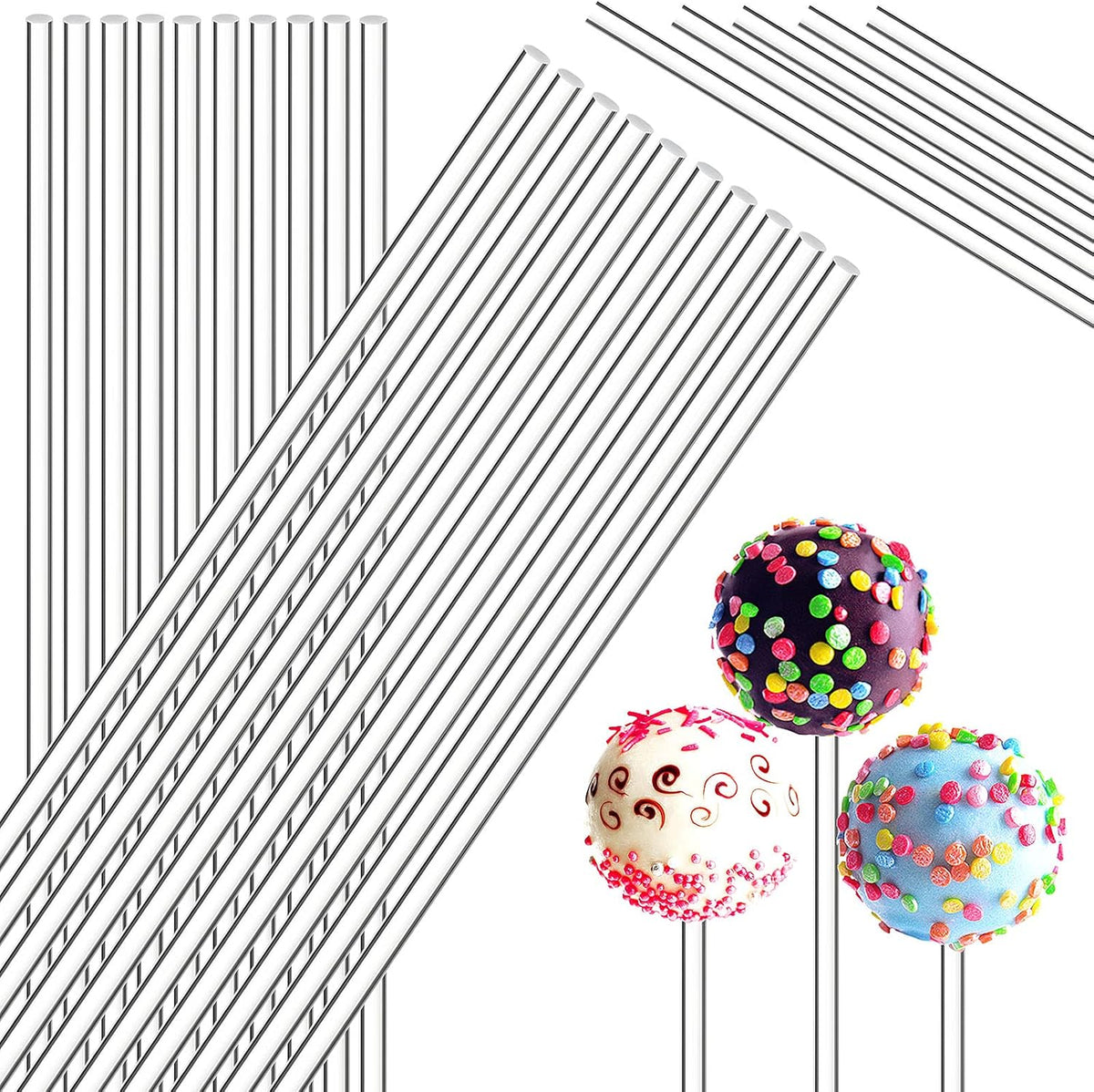 Zopeal 200 Pcs Acrylic Lollipop Stick Cake Pop Rod(6 x 0.12 Inches,Clear)