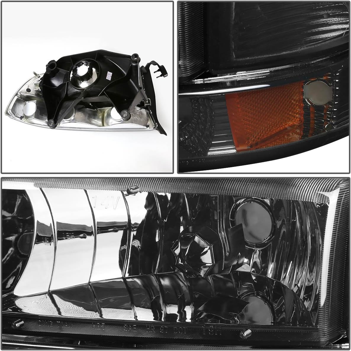 DNA MOTORING Pair Headlights Compatible with 97-04 Dodge Dakota / 98-03 Durango, Driver & Passenger Side, Smoke/Amber, HL-OH-DD974P-SM-AM