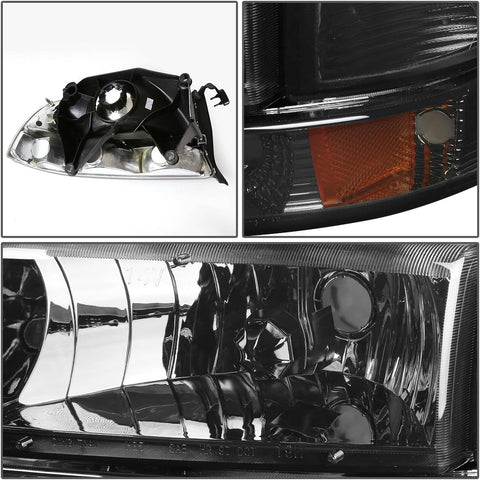 DNA MOTORING Pair Headlights Compatible with 97-04 Dodge Dakota / 98-03 Durango, Driver & Passenger Side, Smoke/Amber, HL-OH-DD974P-SM-AM