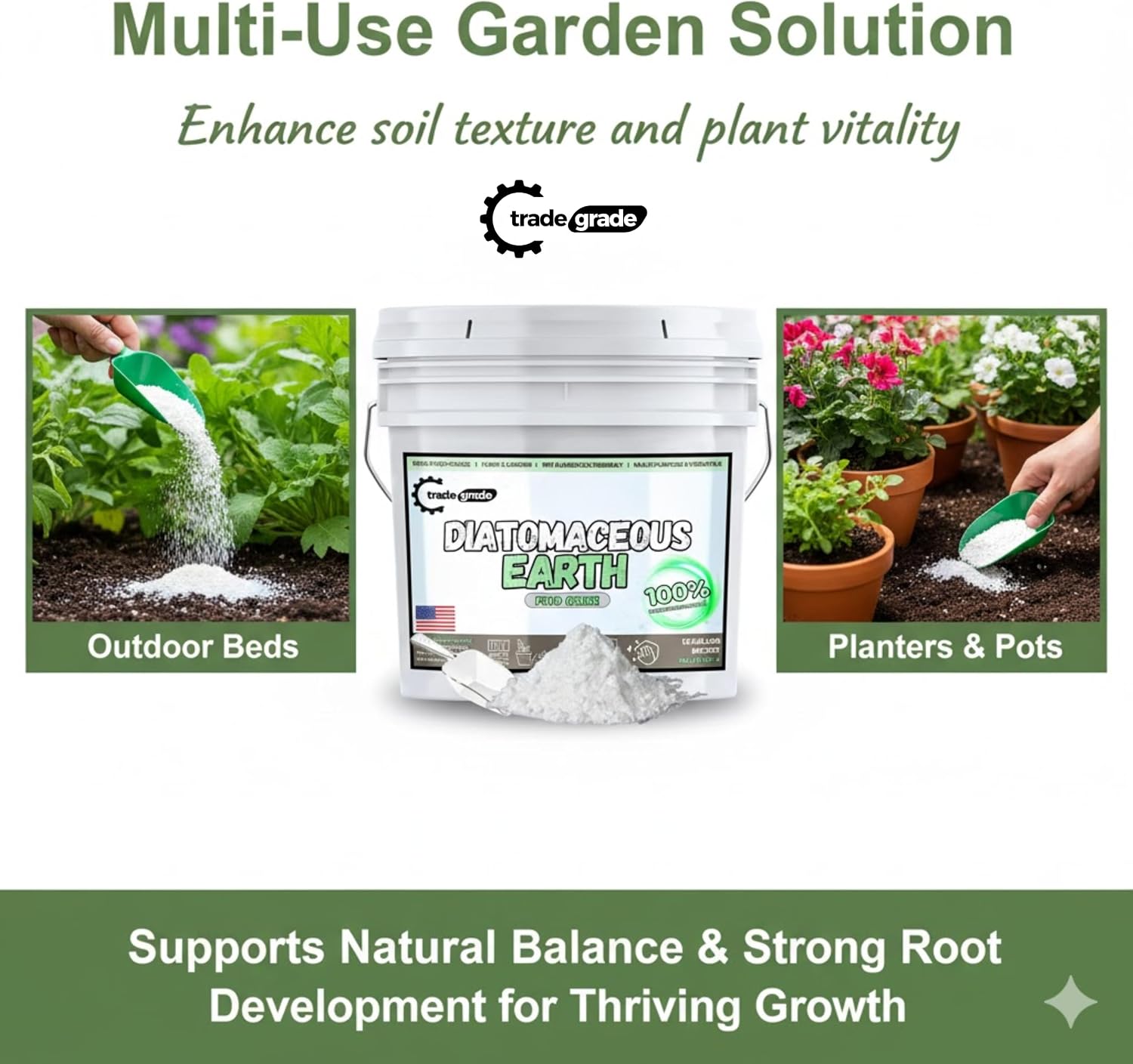 TradeGrade 100% Food-Grade Diatomaceous Earth – Bucket Powder | Organic, All-Natural DE for Garden, Home, Pets & More (1 Gallon)