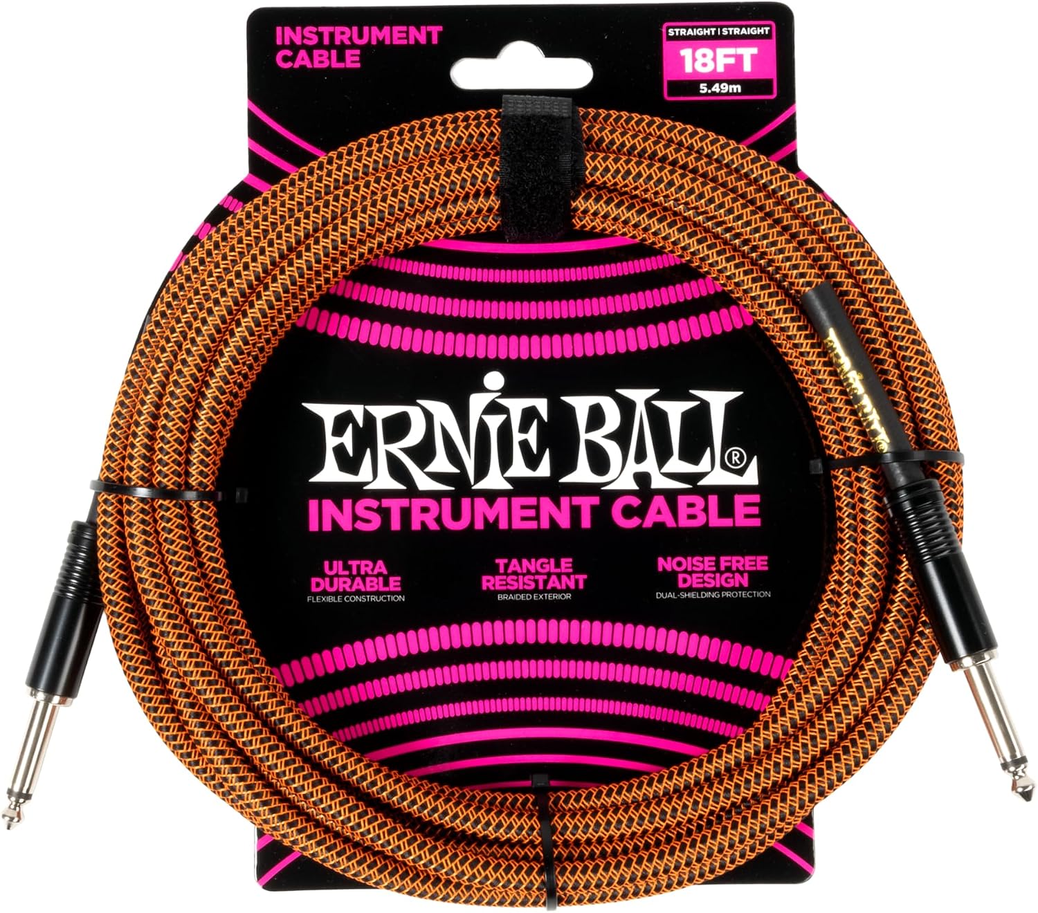 Ernie Ball Braided Instrument Cable, Straight/Angle, 10ft, Black (P06081)