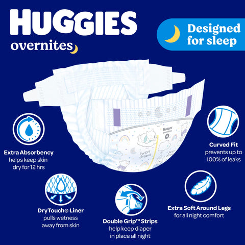 Huggies Size 4 Overnites Baby Diapers: Overnight Diapers, Size 4 (22-37 lbs), 100 Ct