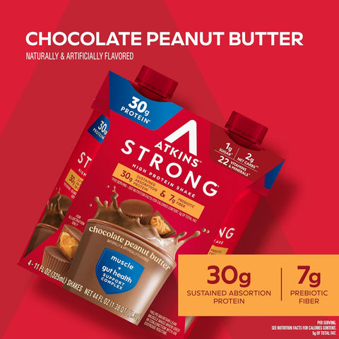 Atkins Strong High Protein Shake, Chocolate Peanut Butter Flavored, 12 CT
