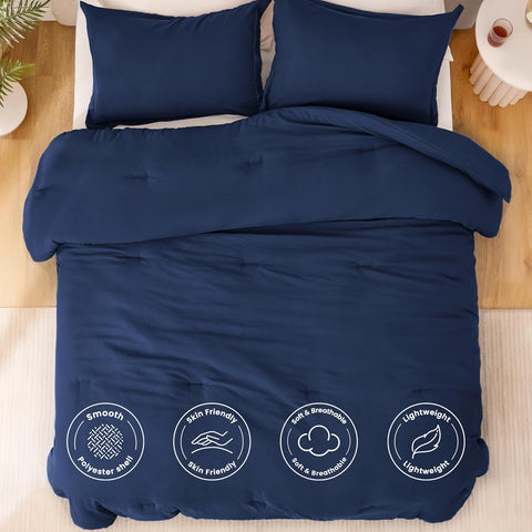 Love's cabin Dark Blue Full Comforter Set, 3-Piece Prewashed Bed Set