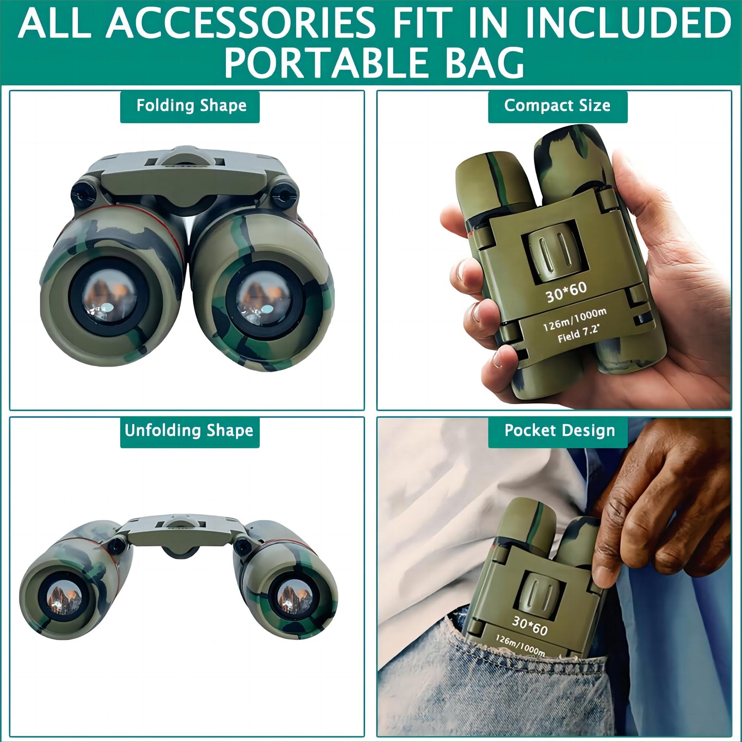 ZIYOUHU Binoculars Small Compact Light Binoculars, Suitable for Adults and Children Bird Watching Travel Sightseeing, Waterproof Lightweight Small Binoculars, with Clear Low-Light Vision (Camo)