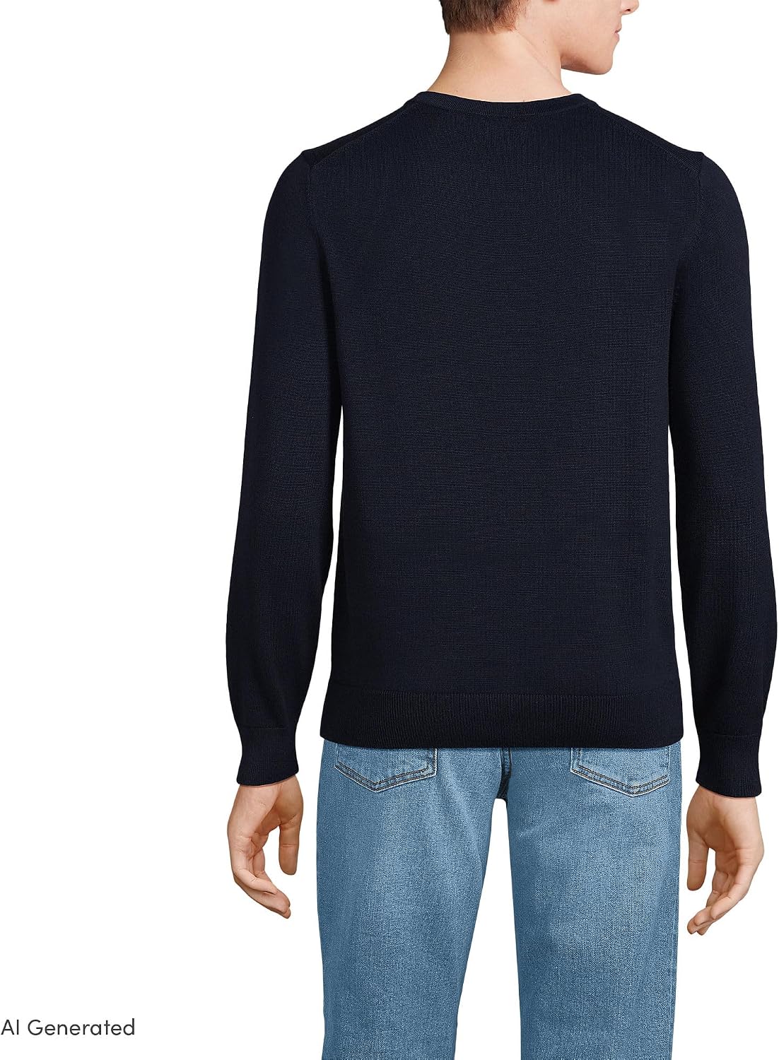 Lands' End Men's Fine Gauge Cotton V Neck Sweater