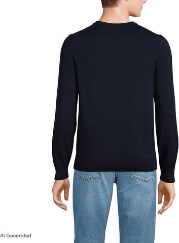 Lands' End Men's Fine Gauge Cotton V Neck Sweater