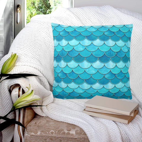 QueenKer Pillow Covers 18x18 Inch Set of 2 Mermaid Scales Aqua Gardient Square Throw Pillow Decorative Case Sofa/Bed Cushion Covers Zipper Pillow Protector for Bedroom Living Room Farmhouse