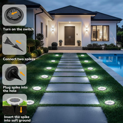 INCX 12 Pack 4.6 Inch Solar Ground Lights Outdoor, Waterproof, Cold White