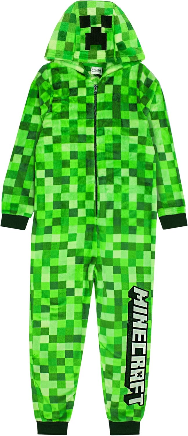 Minecraft Creeper Onesie For Kids | Options Bosy and Grirls TNT Camo and Pixels Sleepsuit with Hood Video Game Loungewear
