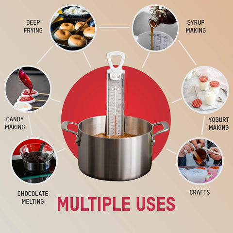 Taylor Stainless Steel Candy and Deep Fry Thermometer, 12-Inch Analog Paddle with Pan Clip, Ideal for Frying, Sugar, Brewing, Syrup, and More, White