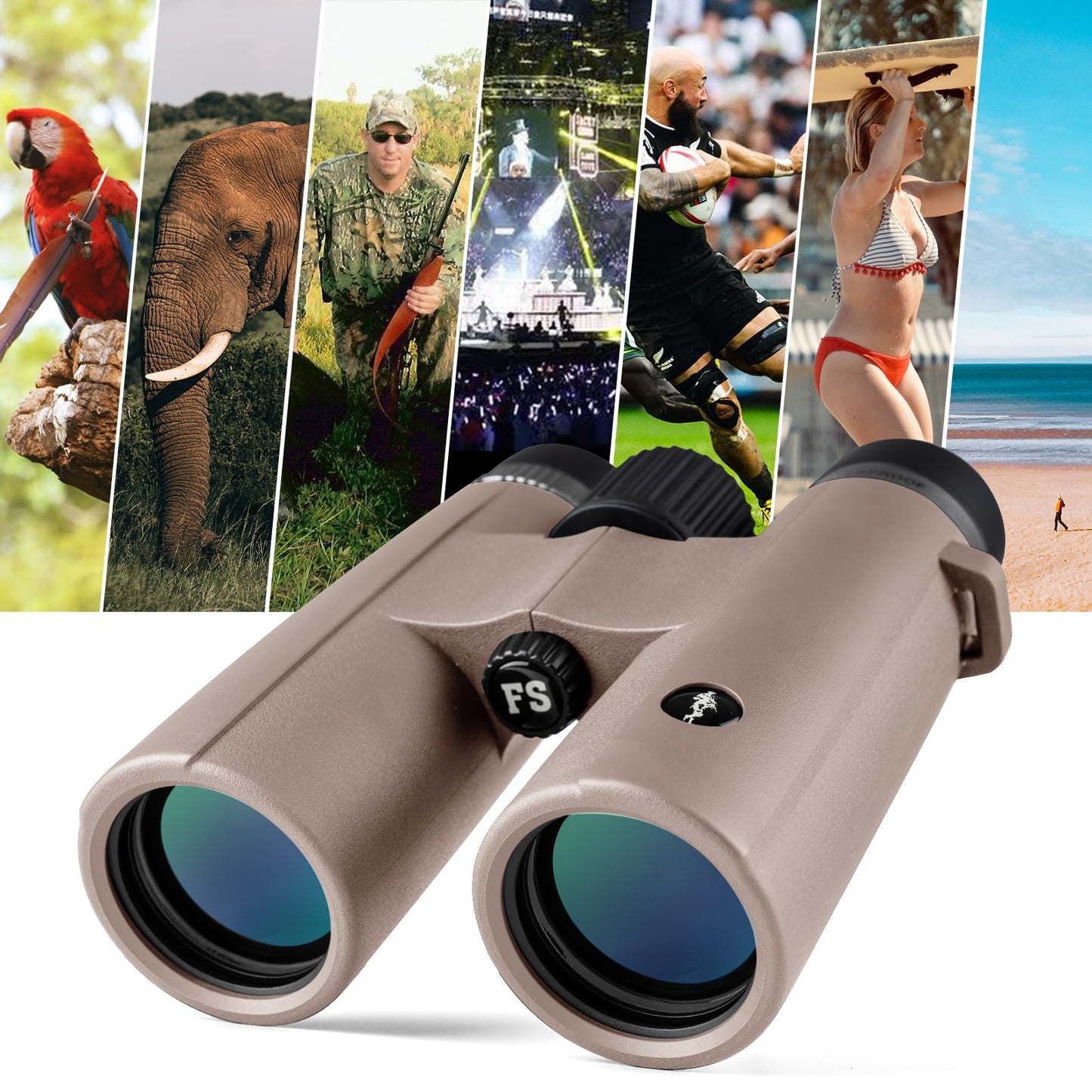 FREE SOLDIER 12×42 Binoculars for Adults and Kids - High Power Life Waterproof HD Compact Binoculars for Bird Watching Hunting Hiking Sightseeing Travel Concerts with BAK4 Prism FMC Lens, Gray