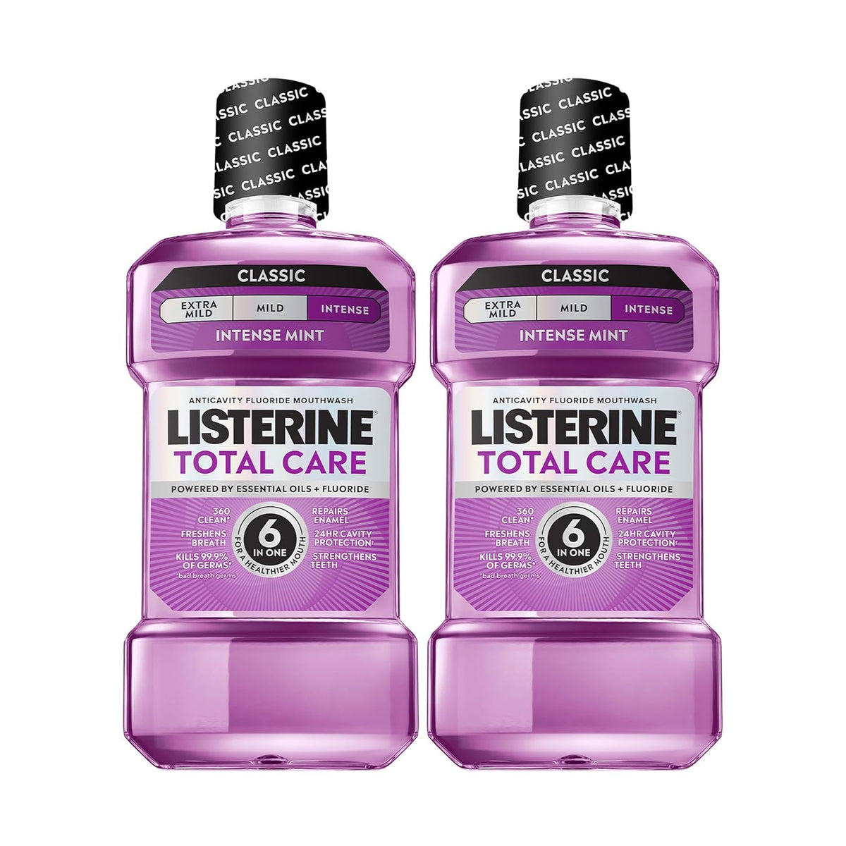 Listerine Total Care Anticavity Mouthwash, Intense Mint, 33.8 fl. oz/1L x 2