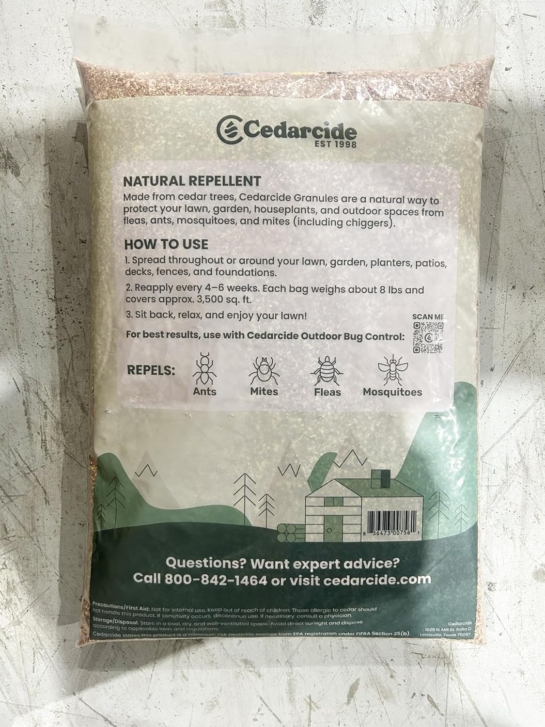 Cedarcide Original Cedar Granules – Cedar Chips for Home & Garden | Repels Ants, Aphids, Spiders, Mosquitos | Smells Great & Easy to Use | 1 Bag (8 lbs)