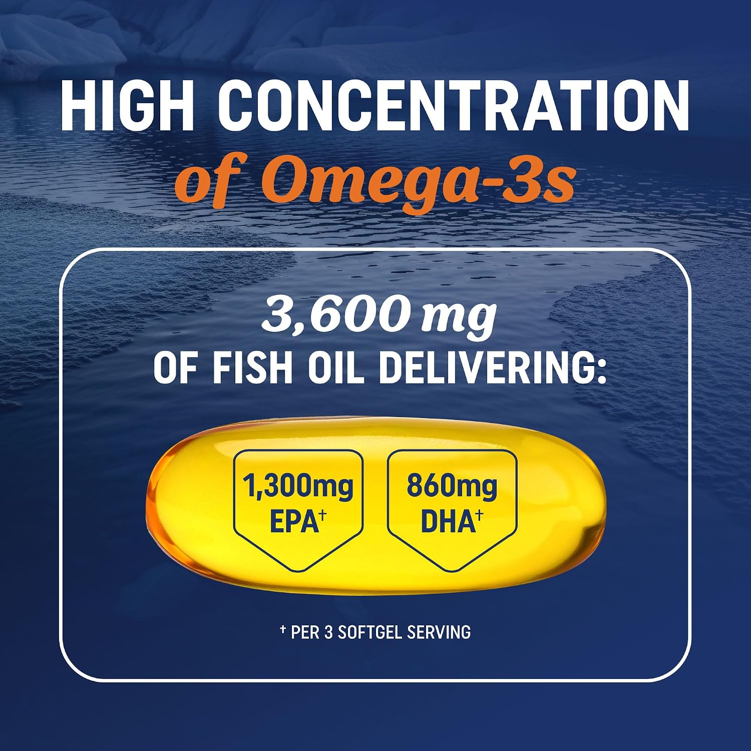 Triple Strength Omega 3 Fish Oil 3600 mg, EPA & DHA, Over 2100mg Omega-3