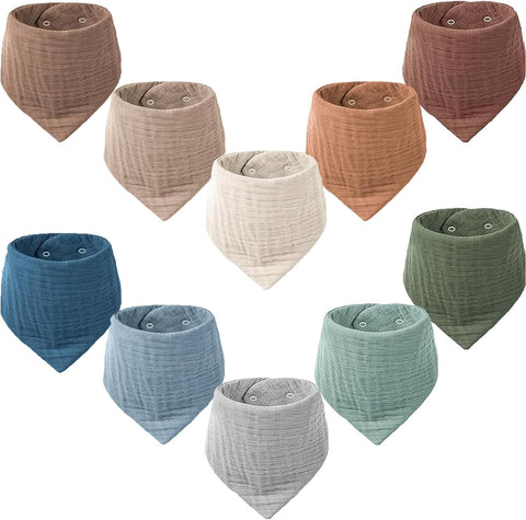 Konssy 10 Pack Baby Muslin Bandana Bibs for Drooling and Teething