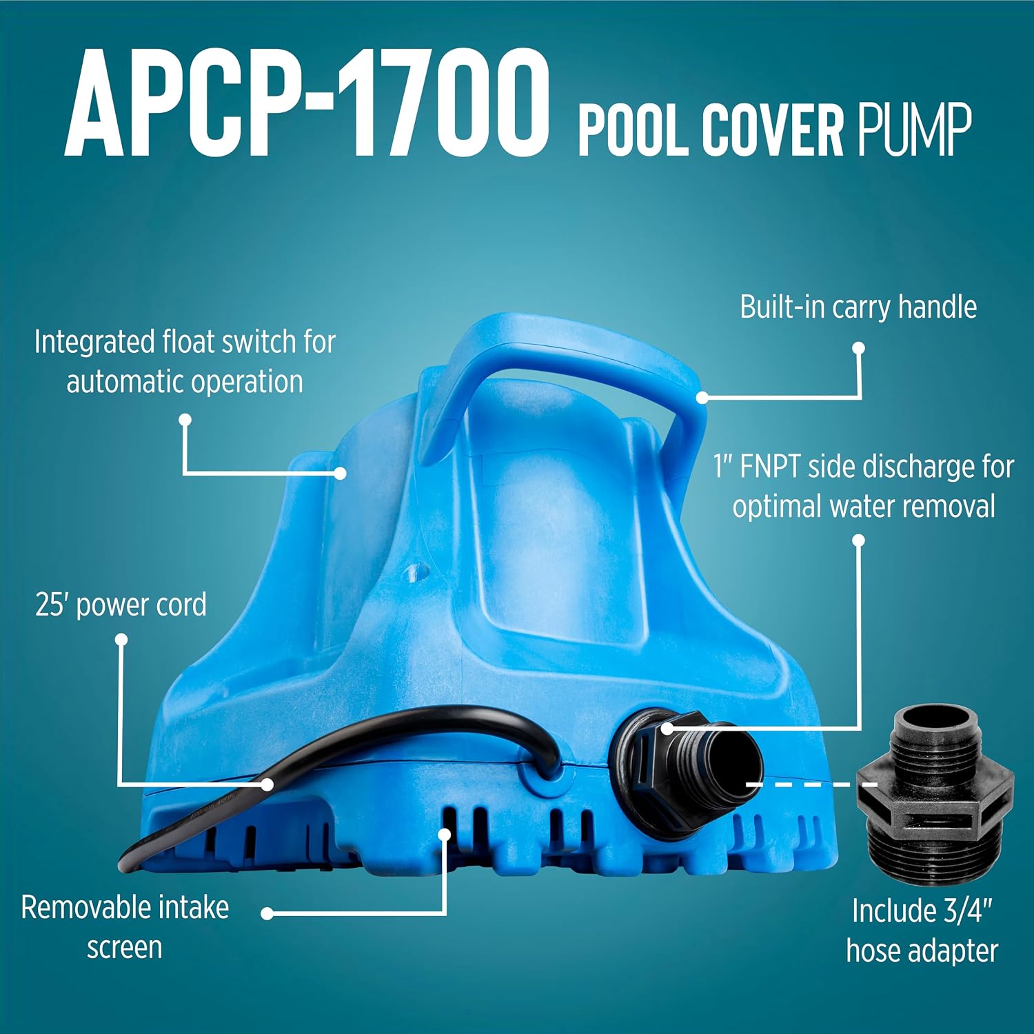 Little Giant APCP-1700 1/3 HP, 1745 GPH Automatic Pool Cover Pump, 25' Cord