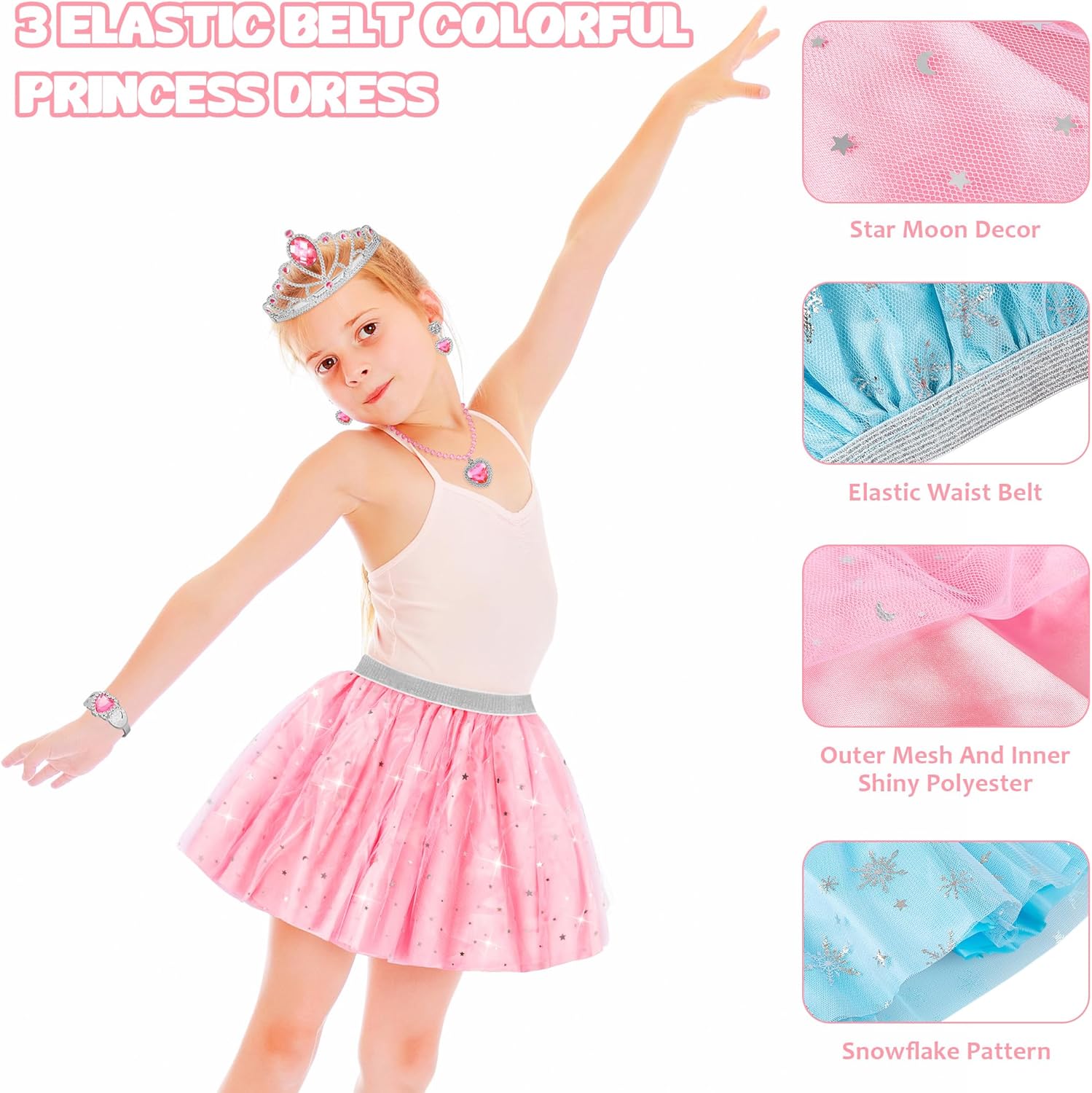 Princess Dress Up & Jewelry Set, Pretend Play Toy, B-day Gift for Girl 3+