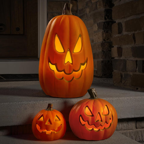 Xodus Battery Operated LED Light Up Pumpkin, Jack-O-Lantern, Timer, 15-inch