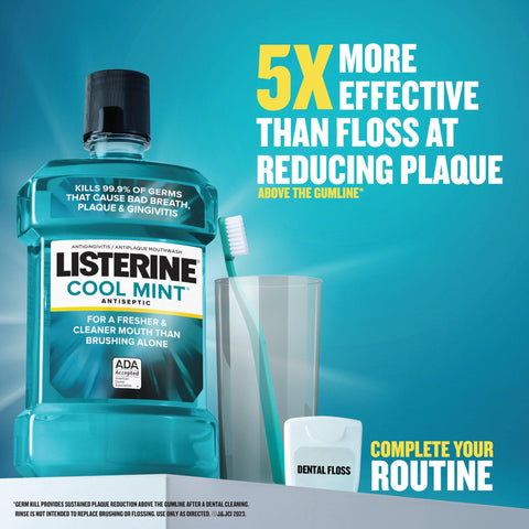 Listerine Cool Mint Mouthwash, Kills 99.9% of Germs That Cause Bad Breath, Plaque and Gingivitis, Antiseptic, Cool Mint Flavor, 1 L, 2 Pack