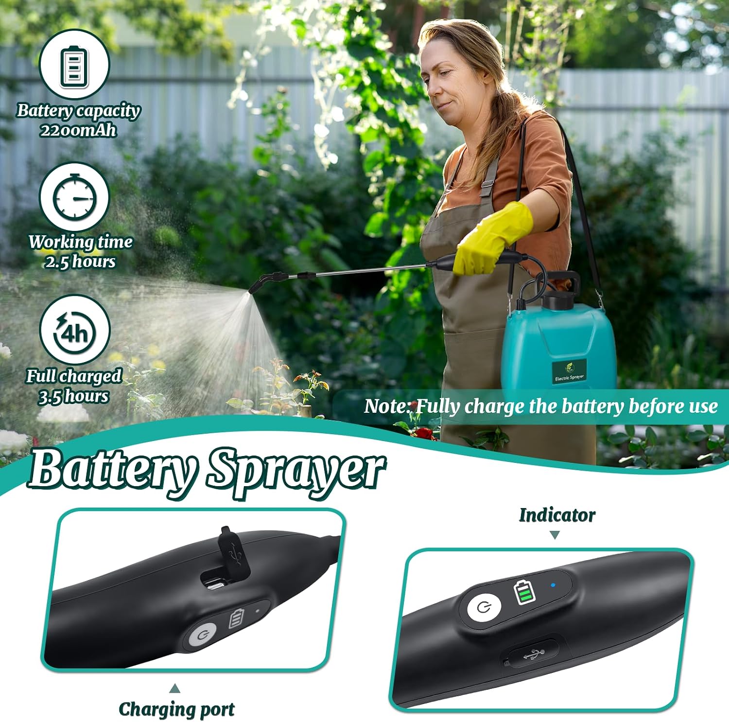 1.35 Gallon Battery Powered Sprayer, Electric Pump Sprayer in Lawn & Garden