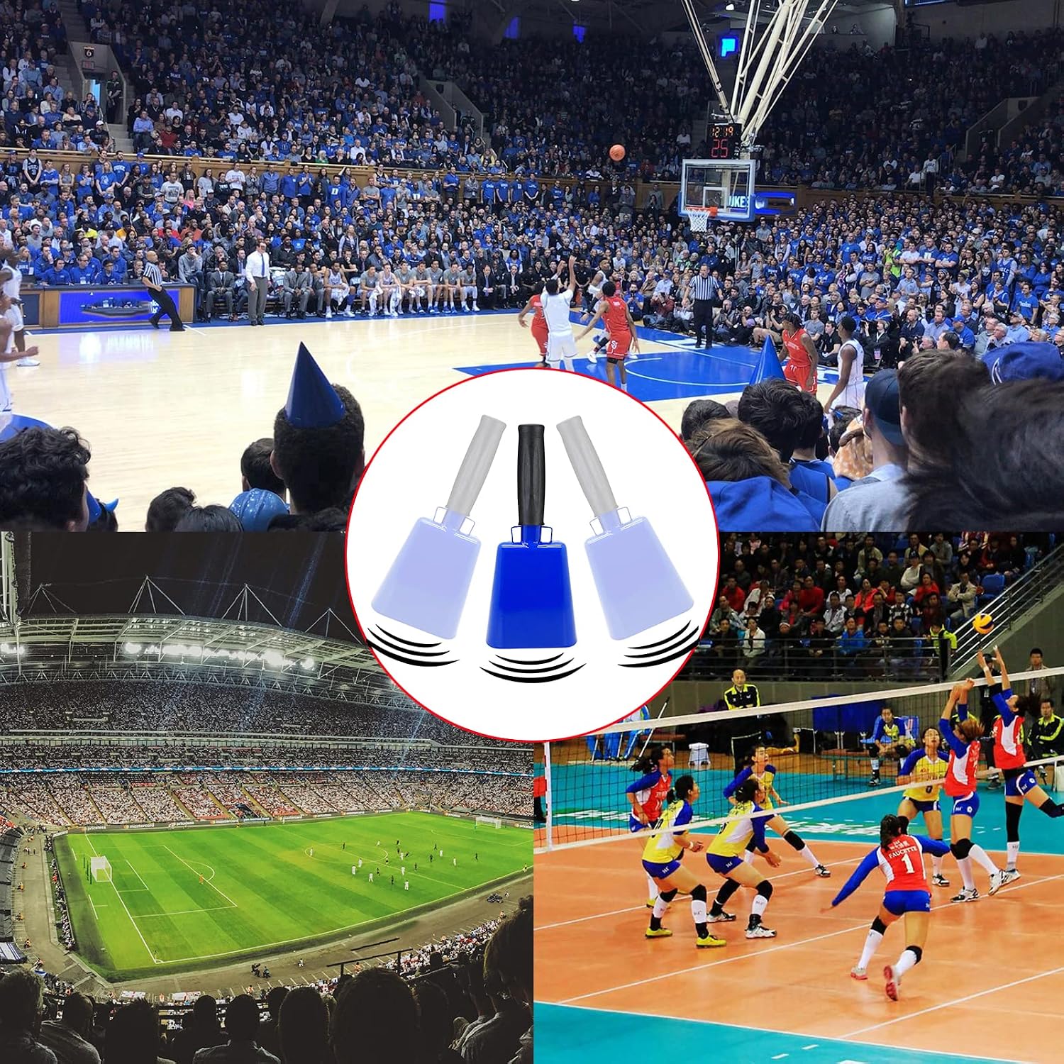 8’’ Steel Cow Bell with Handle, Noise Maker Cowbell, Cheering Loud Hand Call Bell for Sport Events Football Soccer Hockey Baseball Basketball Games Party Concert Graduations School Wedding Farm Ranch