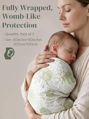 Muslin Swaddle Blankets for Newborns, 100% Cotton, 3-Pack, 40 x 40 Inches