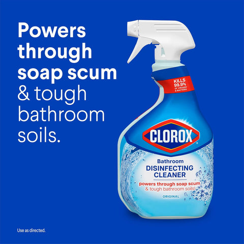 Clorox Disinfecting All-Purpose Cleaner, 32 fl. Oz., and Bathroom Cleaner, Bleach Free, Household Essentials, Cleans Dirt and Grime Off Most Surfaces and Countertops, 32 fl. oz.