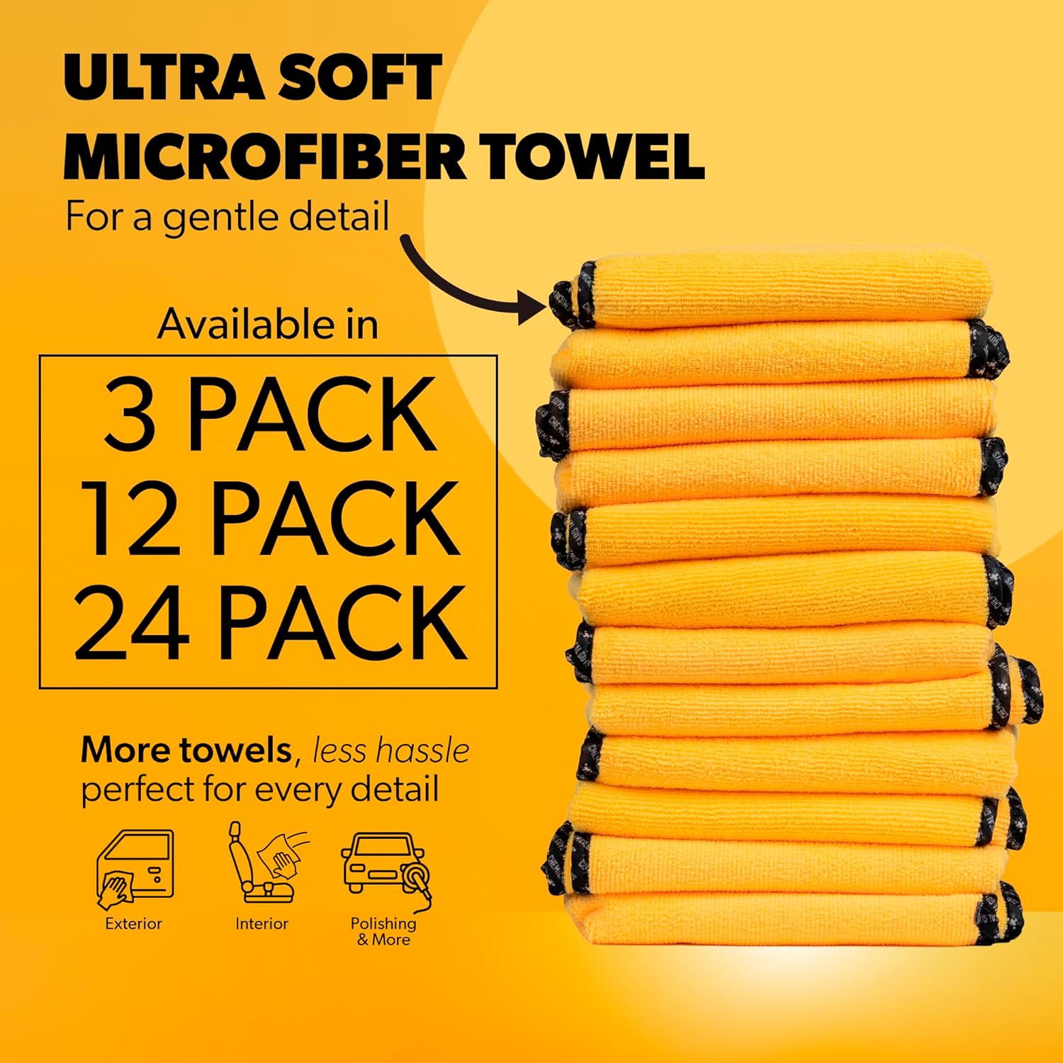 Chemical Guys, Professional Microfiber Towels, 16 x 16 in, Gold, 12 Pack