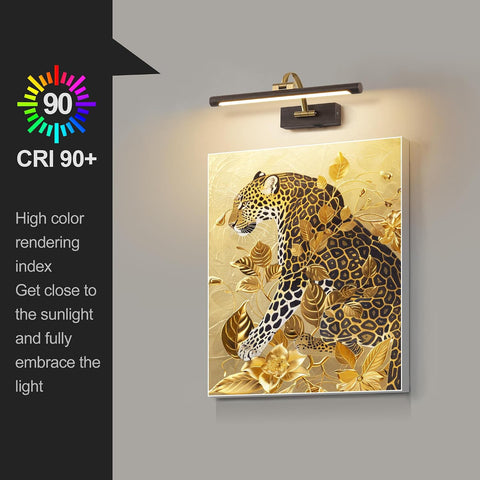 Tassuowell LED Picture Lights for Wall Rechargeable, Battery Operated Art Light for Paintings (Wood Grain, 15.7inch)
