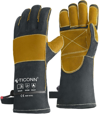 TICONN 16" Leather Welding Gloves for Men, 1000°F Heat Resistant, MIG/TIG