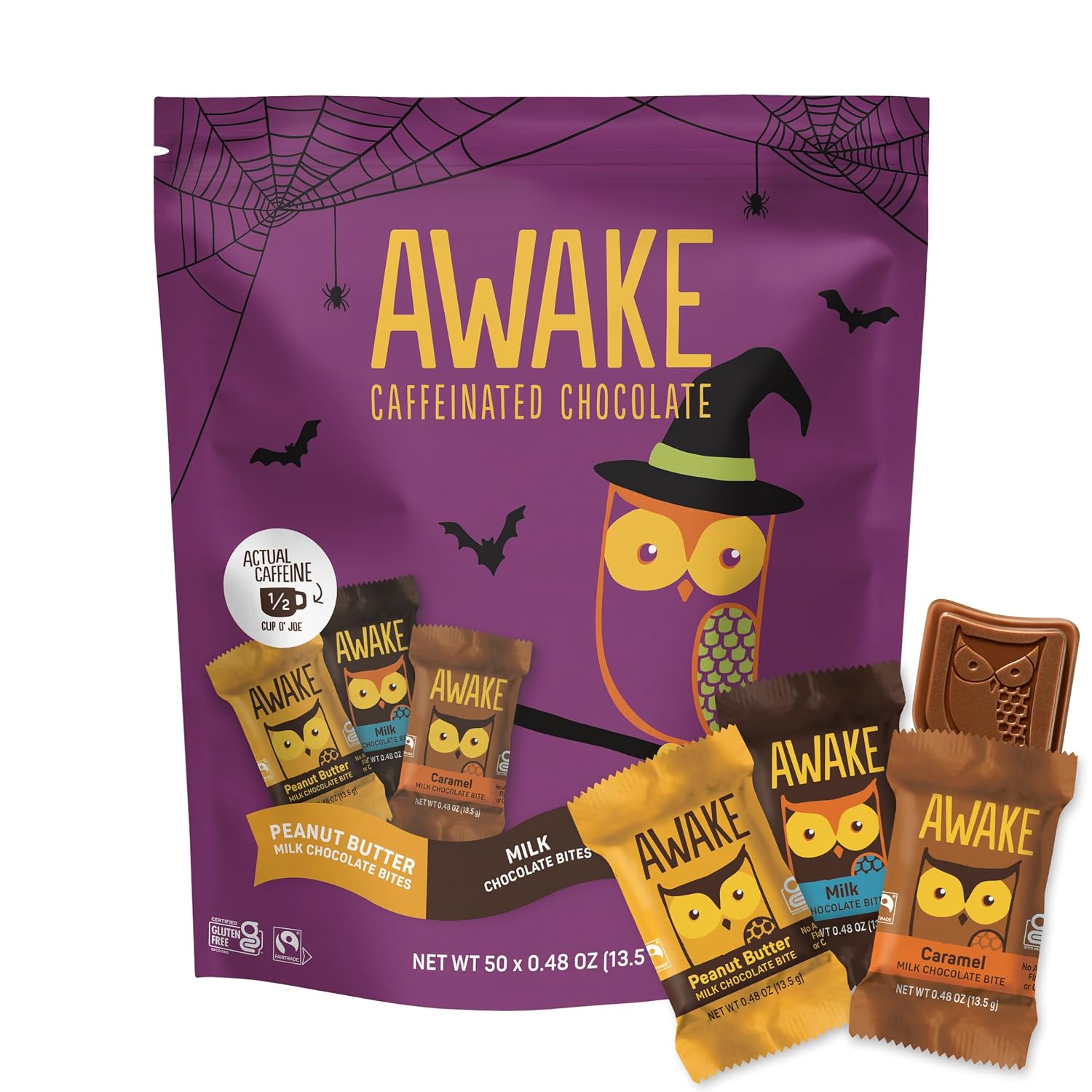 Awake - Caffeinated Chocolate Bites - Limited Edition Boo & Bites Milk Chocolate Halloween Variety Pack