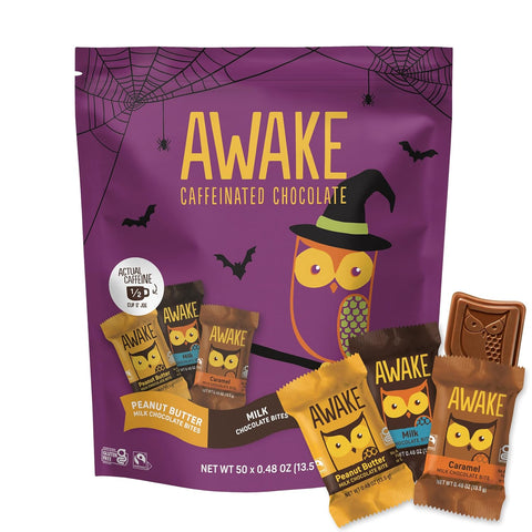 Awake - Caffeinated Chocolate Bites - Limited Edition Boo & Bites Milk Chocolate Halloween Variety Pack