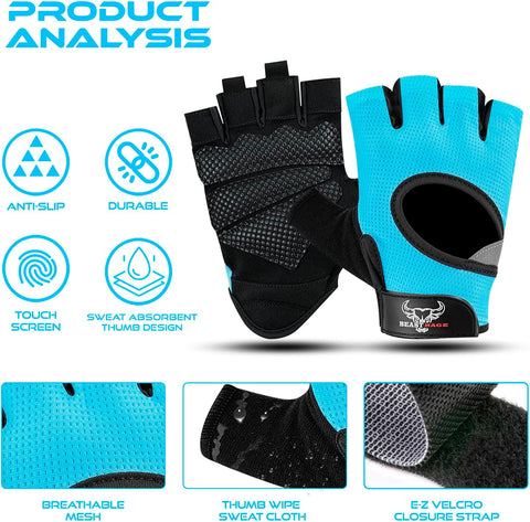BEAST RAGE Fingerless Weight Lifting Gloves with Palm Protection Padding, Breathable Lightweight Gym Gloves for Men, Women, Weightlifting, Cycling, Exercise, Training Pull Up