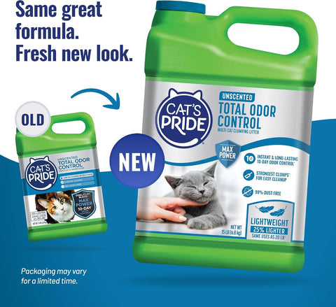 Cat's Pride Total Odor Control, Max Power, Clumping Litter Unscented 15lb