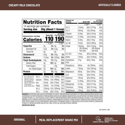 SlimFast Original Meal Replacement Powder, Creamy Milk Chocolate, Weight Loss Shake Mix, 10g of Protein, 14 Servings (Pack of 3) (Packaging May Vary)
