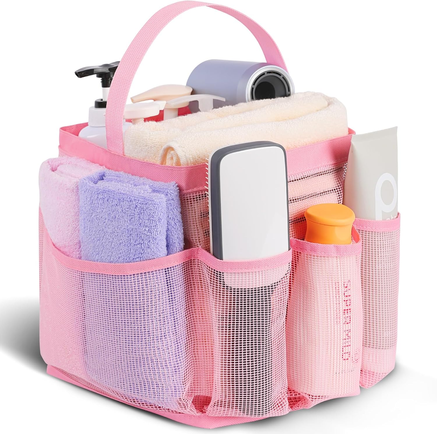 EUDELE Mesh Shower Caddy Portable for College Dorm Room Essentials,Portable Shower Caddy Dorm with 9-Pocket Large Capacity, Shower Bag for Beach, Swimming, Gym, Travel essentials, Pink
