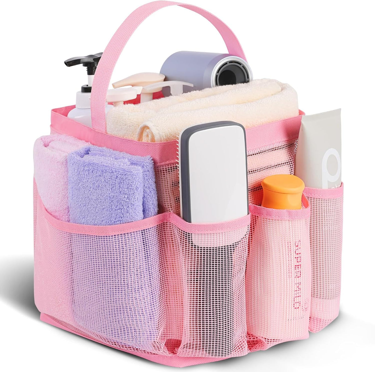 EUDELE Mesh Shower Caddy Portable for College Dorm Room Essentials,Portable Shower Caddy Dorm with 9-Pocket Large Capacity, Shower Bag for Beach, Swimming, Gym, Travel essentials, Pink